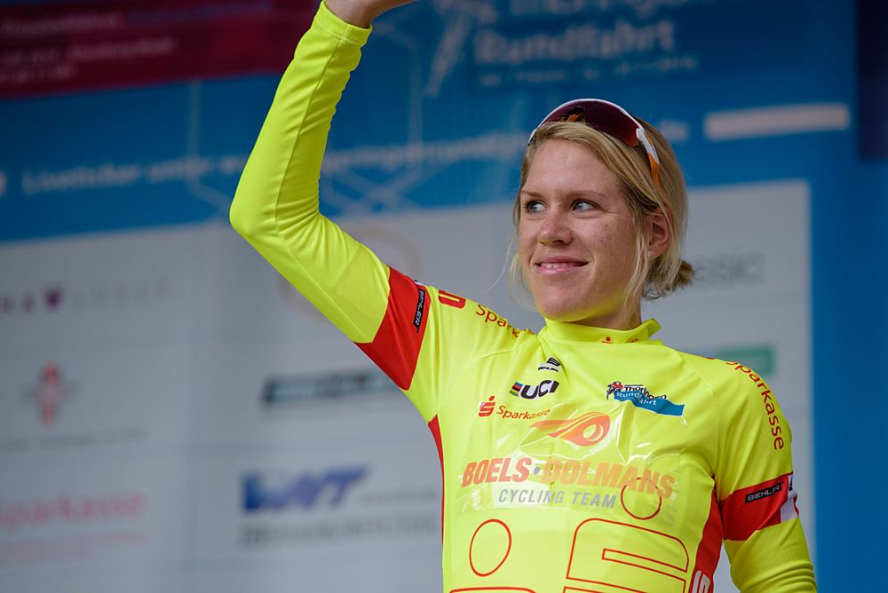 Ellen van Dijk (Boels Dolmans) retains the leader's jersey for another day at Th&uuml;ringen Rundfarht 2016 - Stage 5
