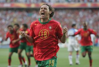 Maniche celebrates a goal for Portugal against Russia at Euro 2004.