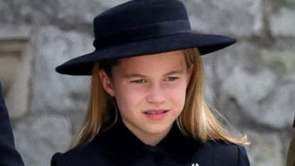 Princess Charlotte of Wales sees Westminster Abbery outside the window of the Royal Car as she arrives at The State Funeral Of Queen Elizabeth II at Westminster Abbey on September 19, 2022 in London, England. Elizabeth Alexandra Mary Windsor was born in Bruton Street, Mayfair, London on 21 April 1926. She married Prince Philip in 1947 and ascended the throne of the United Kingdom and Commonwealth on 6 February 1952 after the death of her Father, King George VI. Queen Elizabeth II died at Balmoral Castle in Scotland on September 8, 2022, and is succeeded by her eldest son, King Charles III.