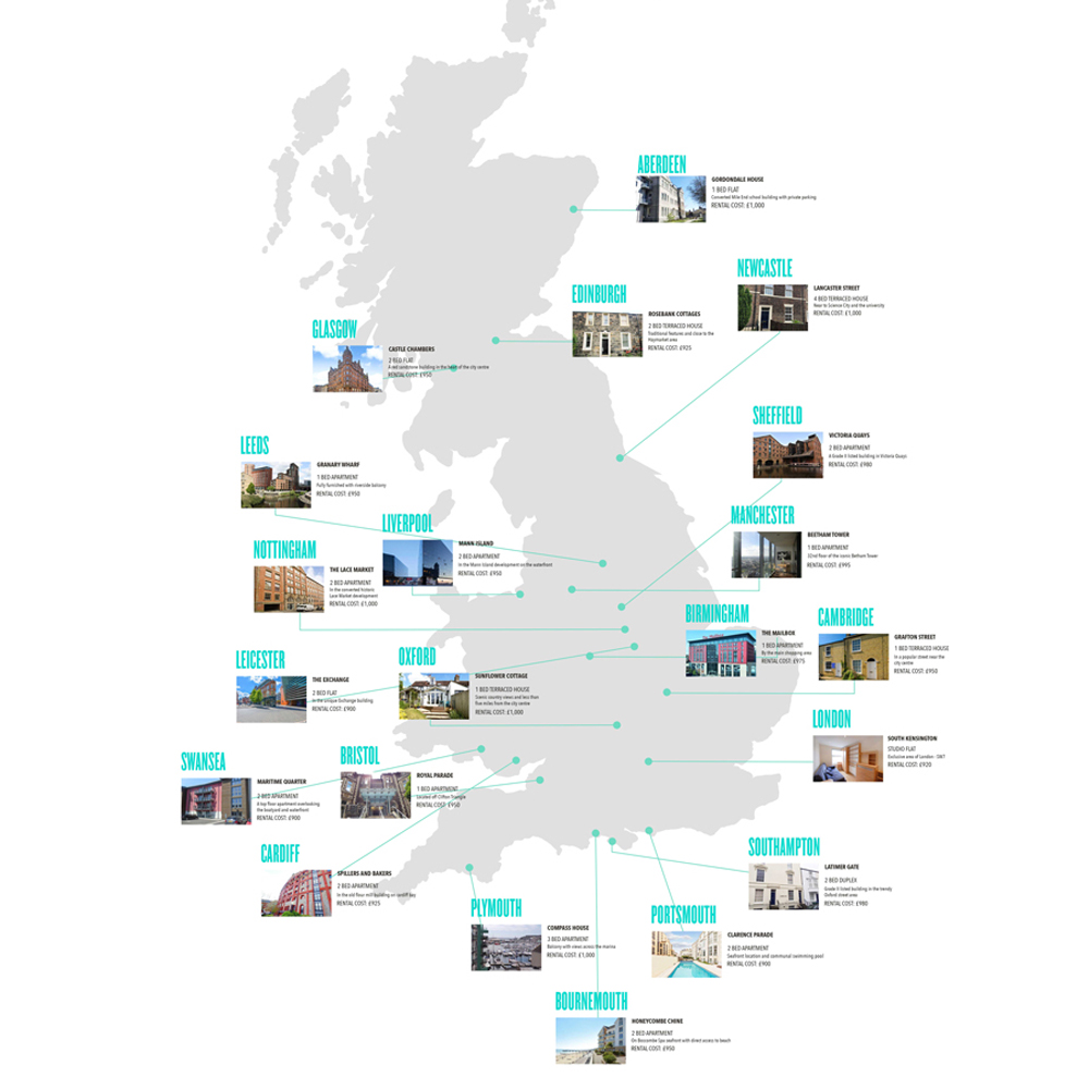 map with rental home in cities
