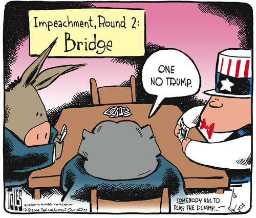 Political Cartoon U.S. Bridge Cards Trump Impeachment Round 2