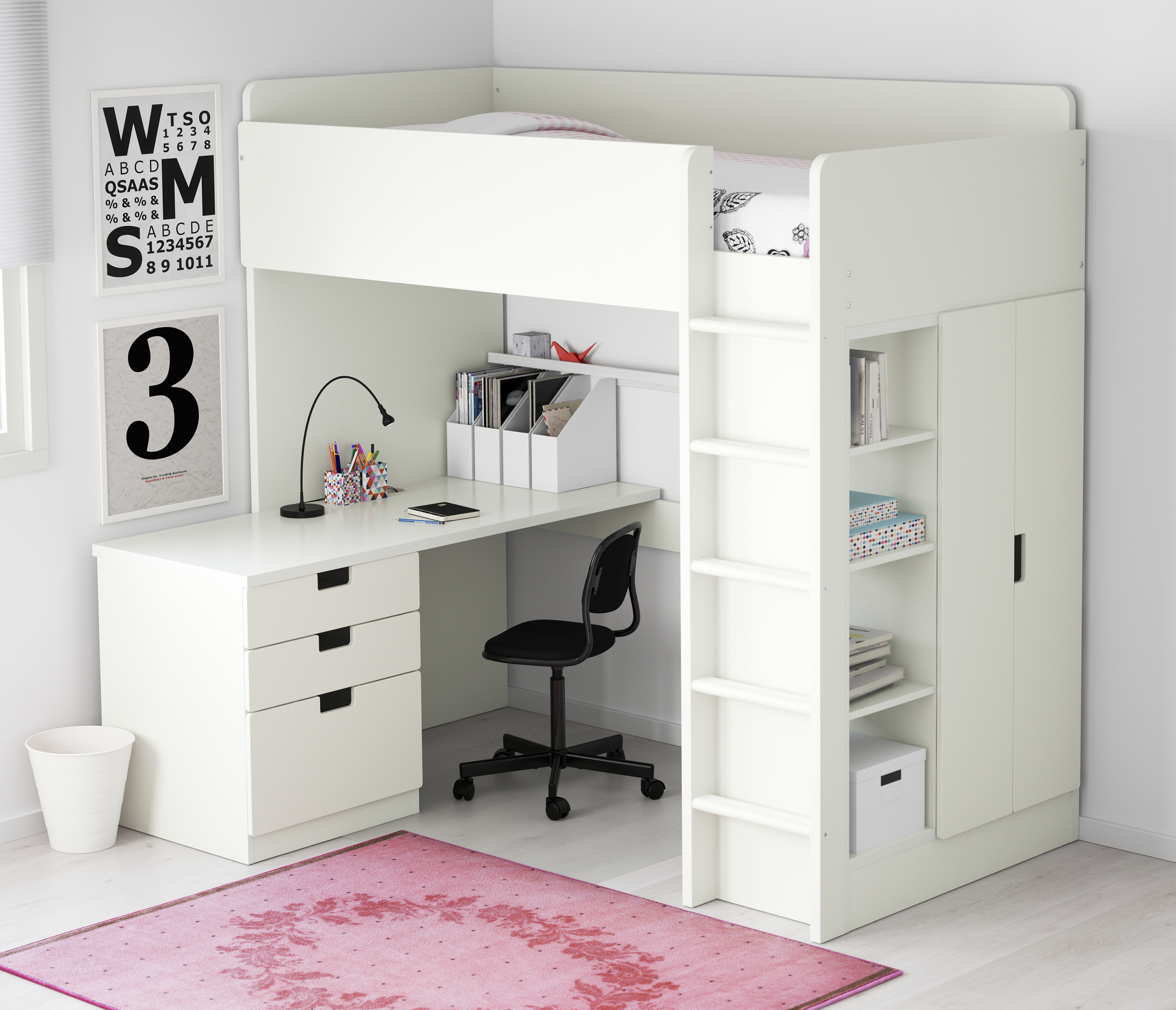 Stuva loft bed combo with desk 3 drawers and 2 doors