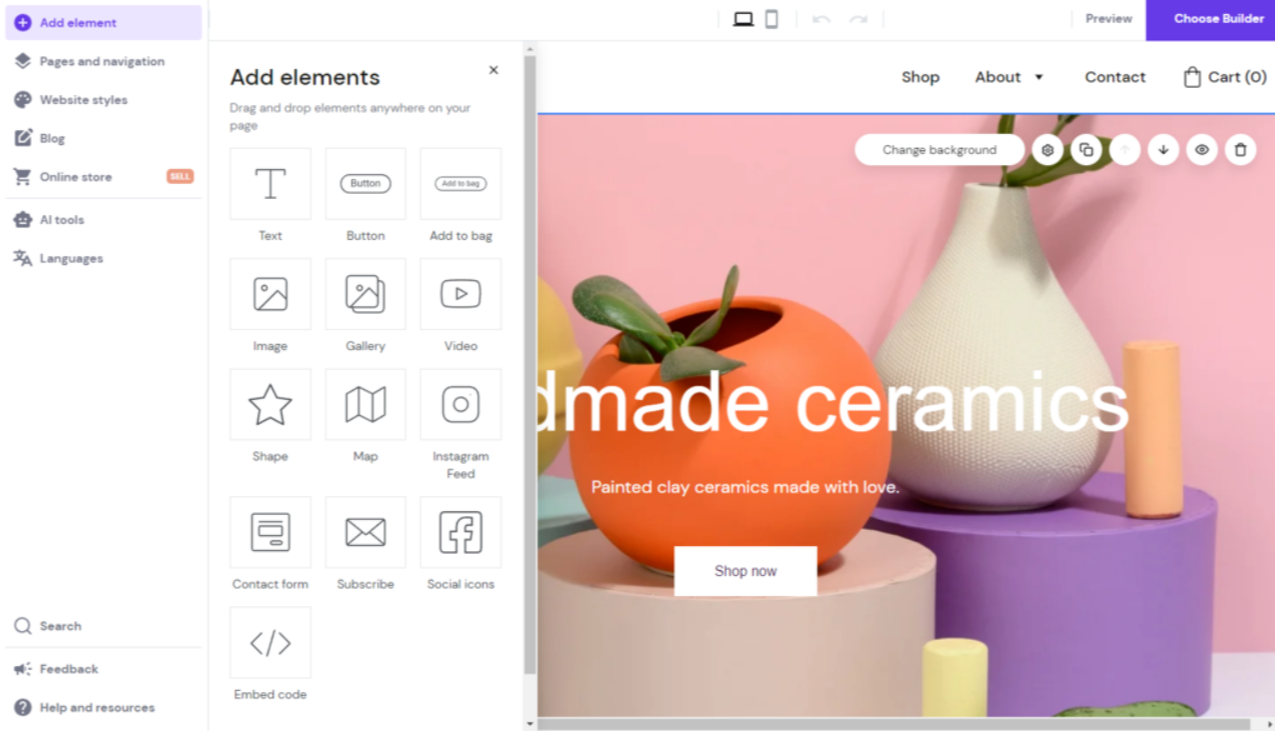 Hostinger Website Builder interface
