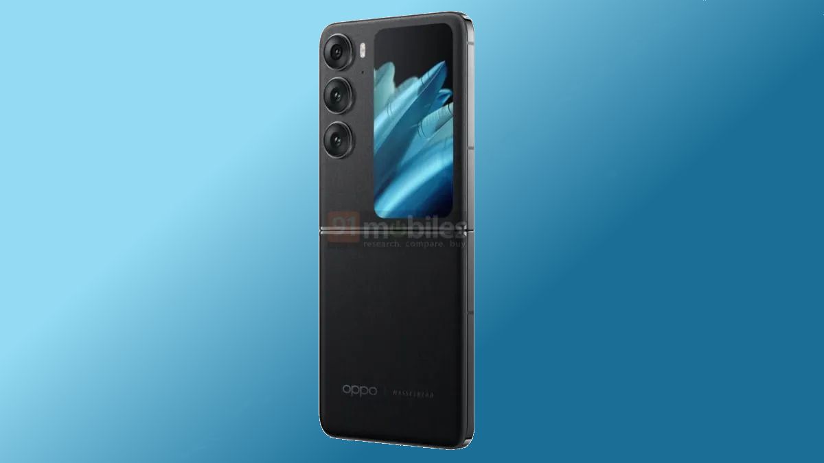 A leaked render of the Oppo Find N3 Flip in black, on a blue background