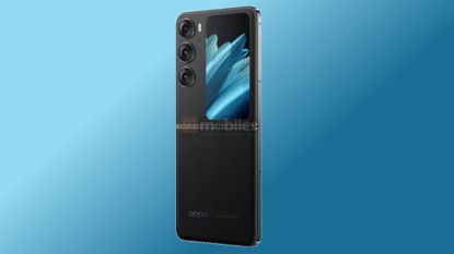 A leaked render of the Oppo Find N3 Flip in black, on a blue background