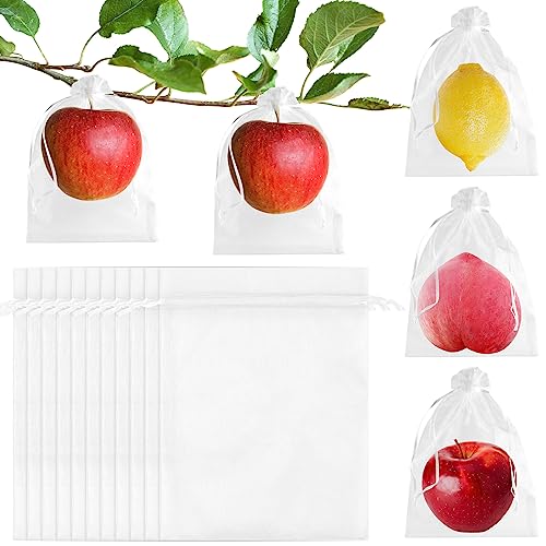 Morcheiong 60pcs Reusable Netting Mesh Bags - 6" X 8", Garden Fruit Protection With Drawstring (white)