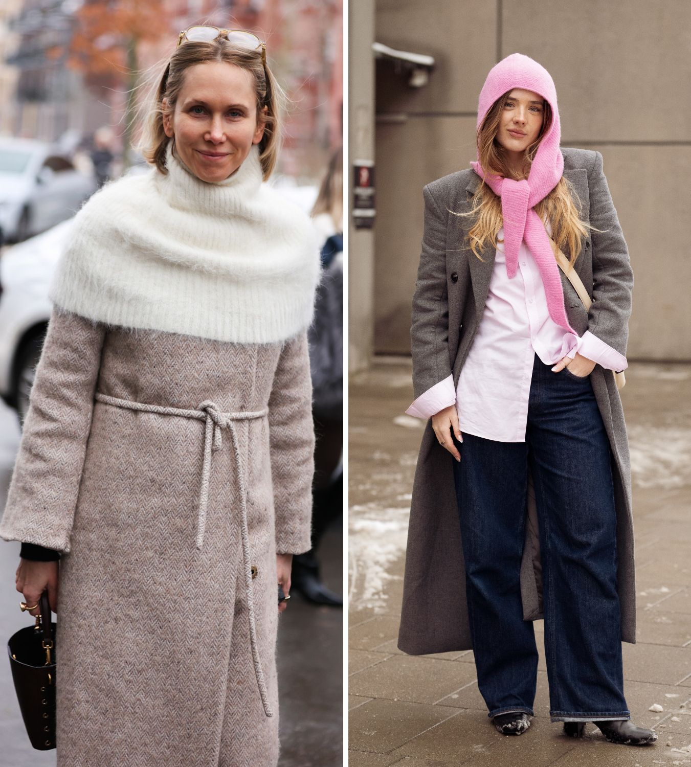 two women wearing knitted accessories during copenhagen fashion week