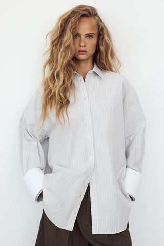 ZARA, Striped Oversized Poplin Shirt With Detachable Cuffs