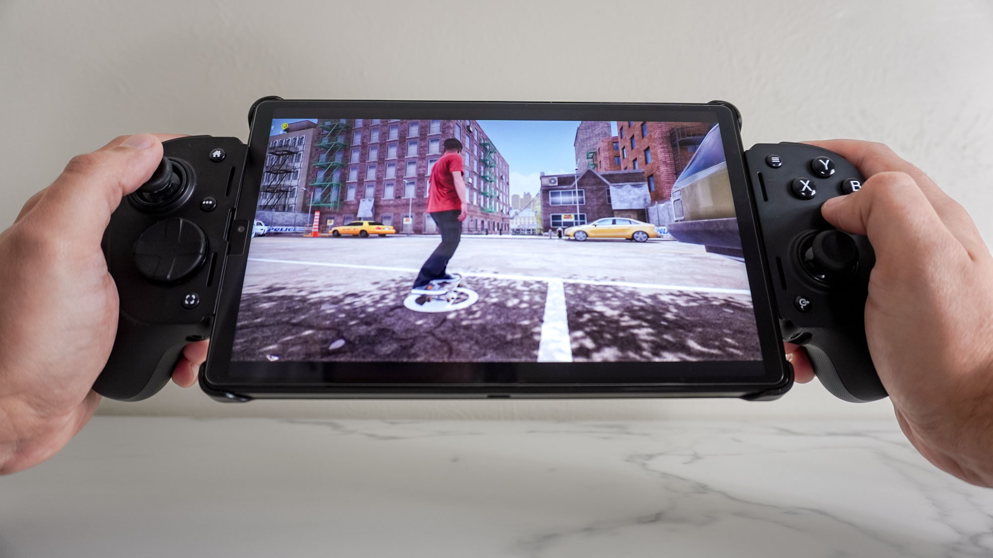 The Lenovo Legion Tab Gen 3 with the Razer Kishi Ultra mobile controller attached