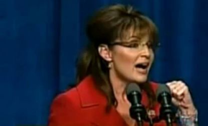 Sarah Palin's patriotic rhetoric encourages a standing ovation at the annual Ronald Reagan Dinner.