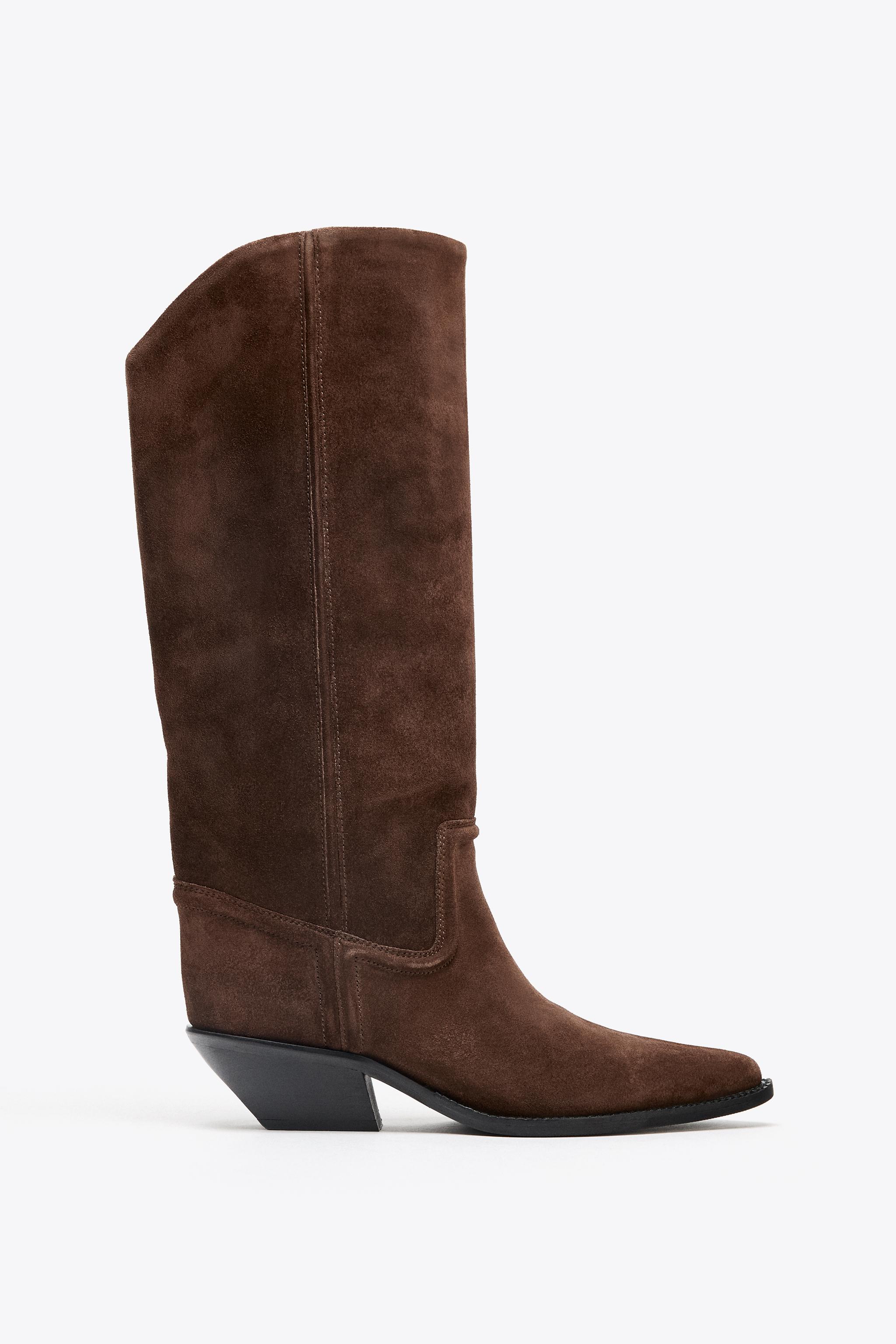 Split Leather Heeled Cowboy Boots