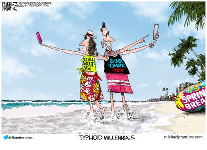 Editorial Cartoon U..S. spring break coronavirus typhoid Millenials Florida beaches
