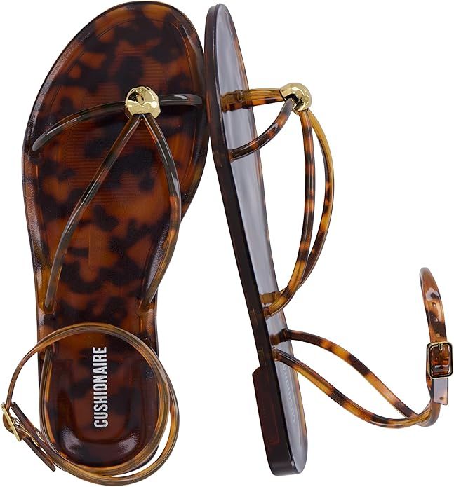 CUSHIONAIRE, Cushionaire Vita Jelly Sandals for Women, Casual Lightweight Womens Strappy Sandals With Adjustable Buckle Strap and Gold Hardware Accent
