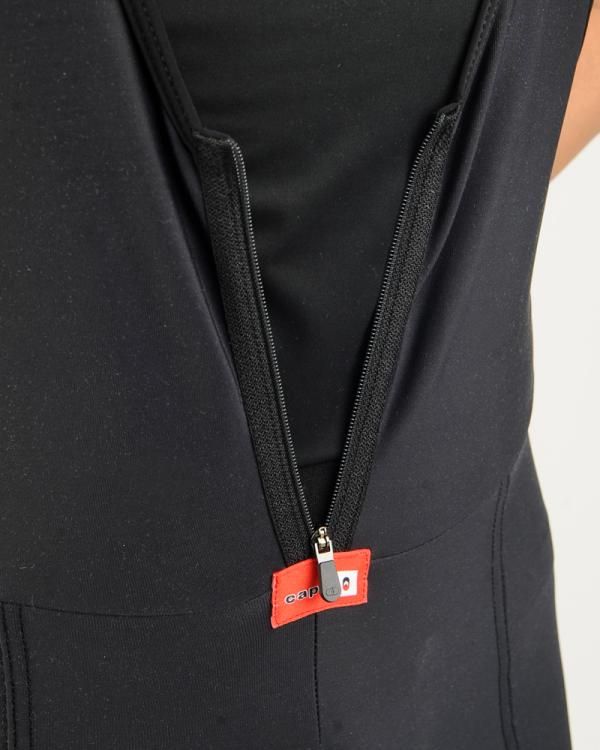Zippers at the ankles and front torso make it easier to get the tights on and off