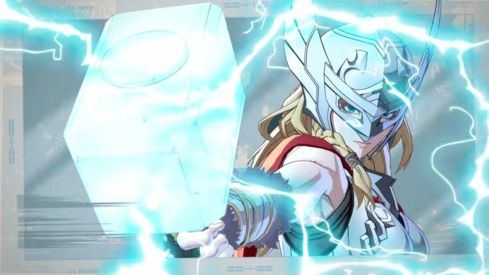 Screenshot from Marvel Tokon's post-launch trailer, showing Jane Foster's Thor.