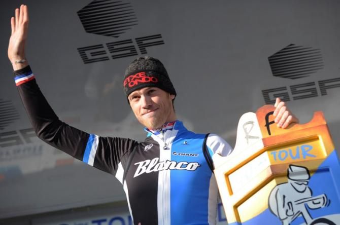 Stage 2 winner Lars Boom (Blanco) on the podium.