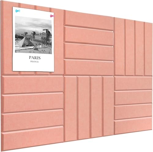 Large Felt Cork Board Alternative 90 X 60 Cm Notice Pin Board Bulletin Board for Home Office Kitchen Photos Memos - 6 Pack Removable Felt Wall Tiles With 20 Pins - Pink
