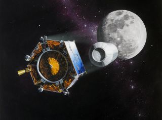 An artist's depiction of the LCROSS mission.