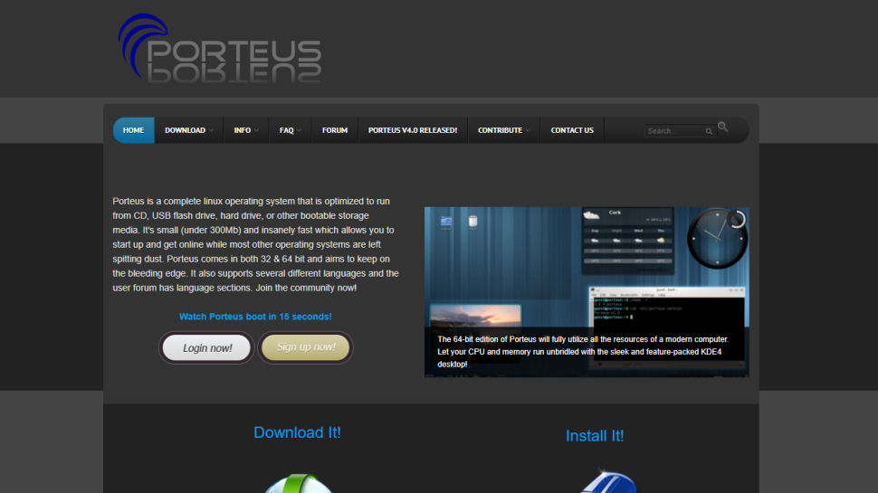 Website screenshot of Porteus