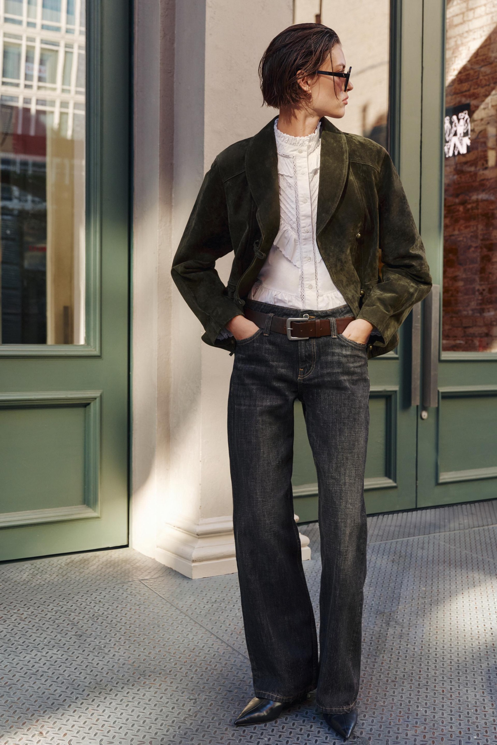 100% Leather Frog Fastening Jacket - Khaki - Xs