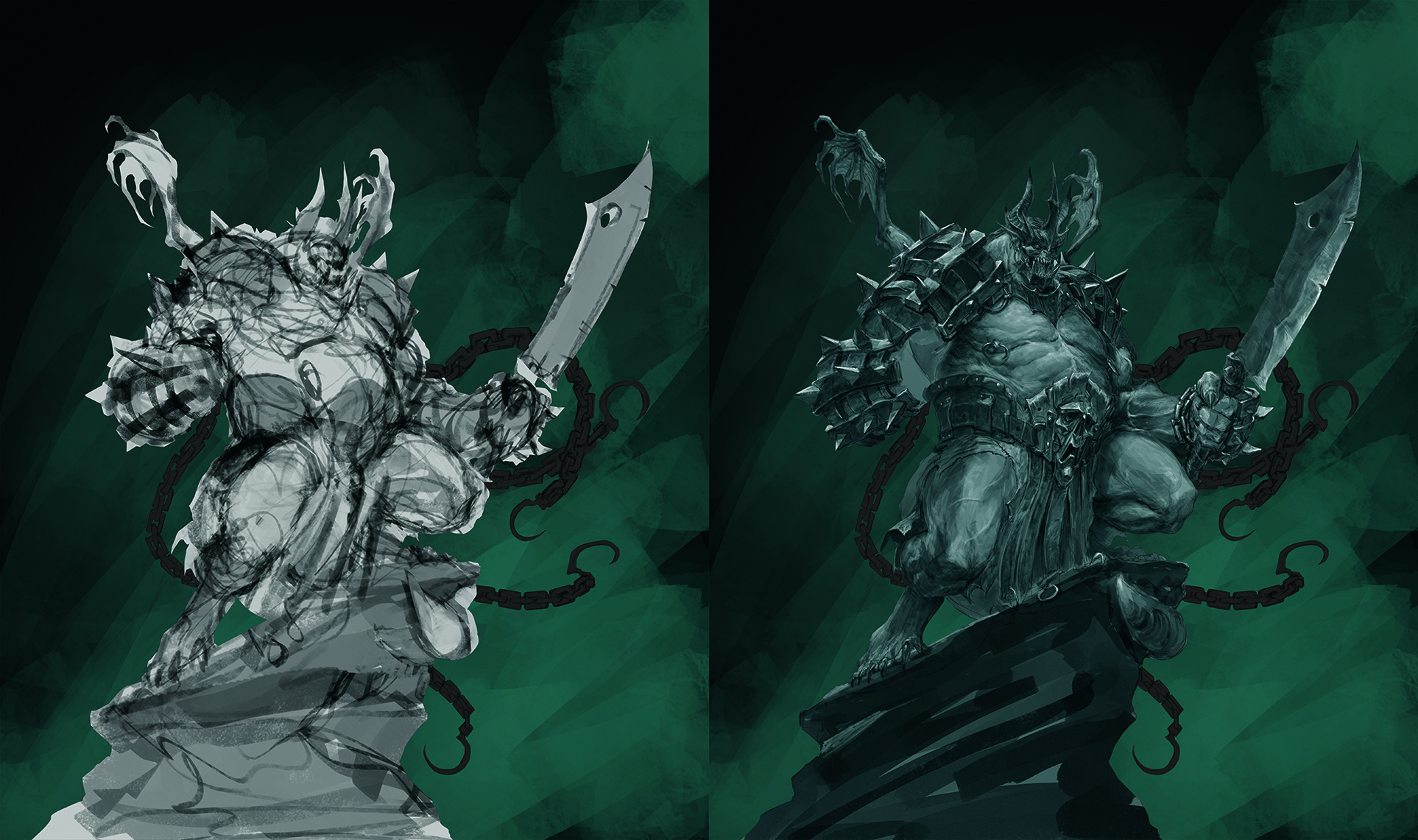 Digital art showing an armoured demon