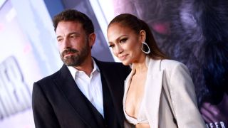 Jennifer Lopez and Ben Affleck posing at the premiere of The Mother 