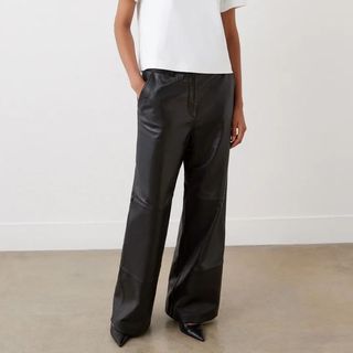 Finery Theresa Black Leather Wide Leg Trousers