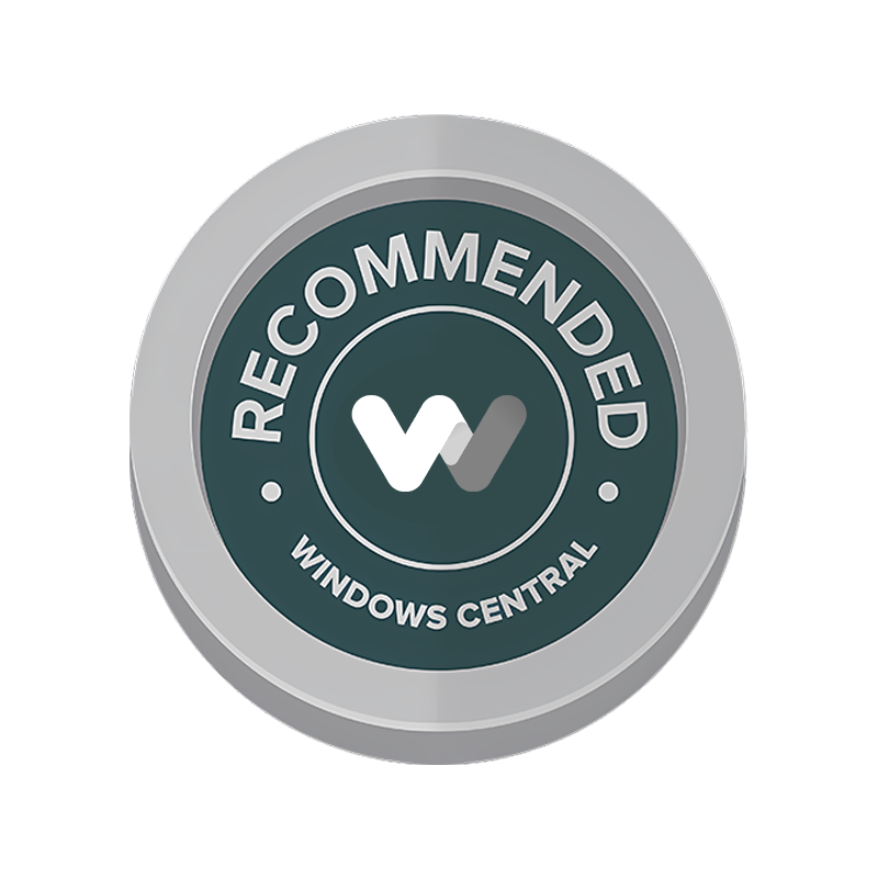 Windows Central "Recommended" award badge with a silver circular design