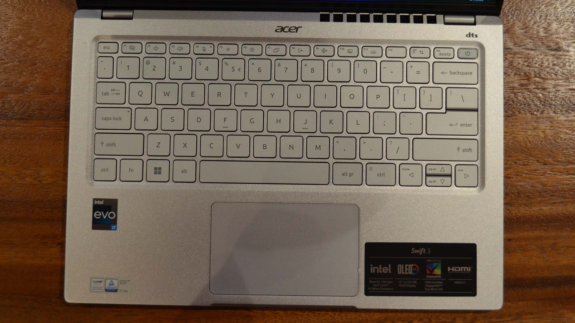 An Acer Swift 3 (2022) on a wooden table