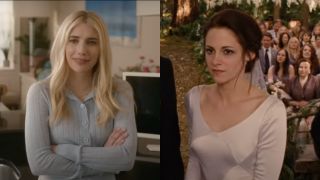 Side by side of Emma Roberts and Kristen Stewart.