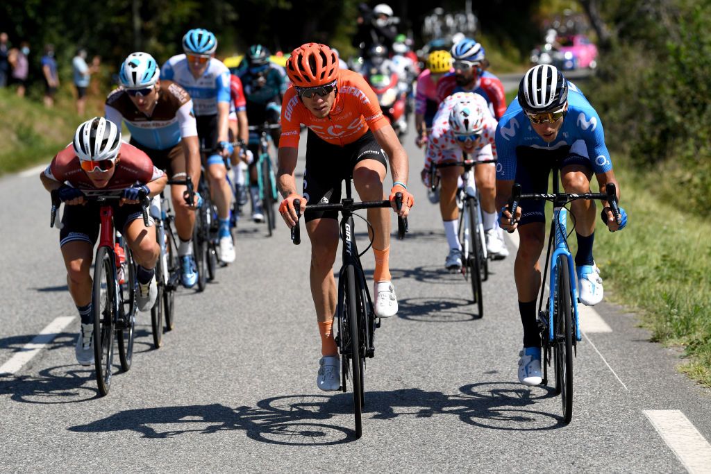 LOUDENVIELLE FRANCE SEPTEMBER 05 Toms Skujins of Latvia and Team Trek Segafredo Ilnur Zakarin of Russia and CCC Team Carlos Verona Quintanilla of Spain and Movistar Team Breakaway during the 107th Tour de France 2020 Stage 8 a 141km stage from CazresSurGaronne to Loudenvielle TDF2020 LeTour on September 05 2020 in Loudenvielle France Photo by Tim de WaeleGetty Images