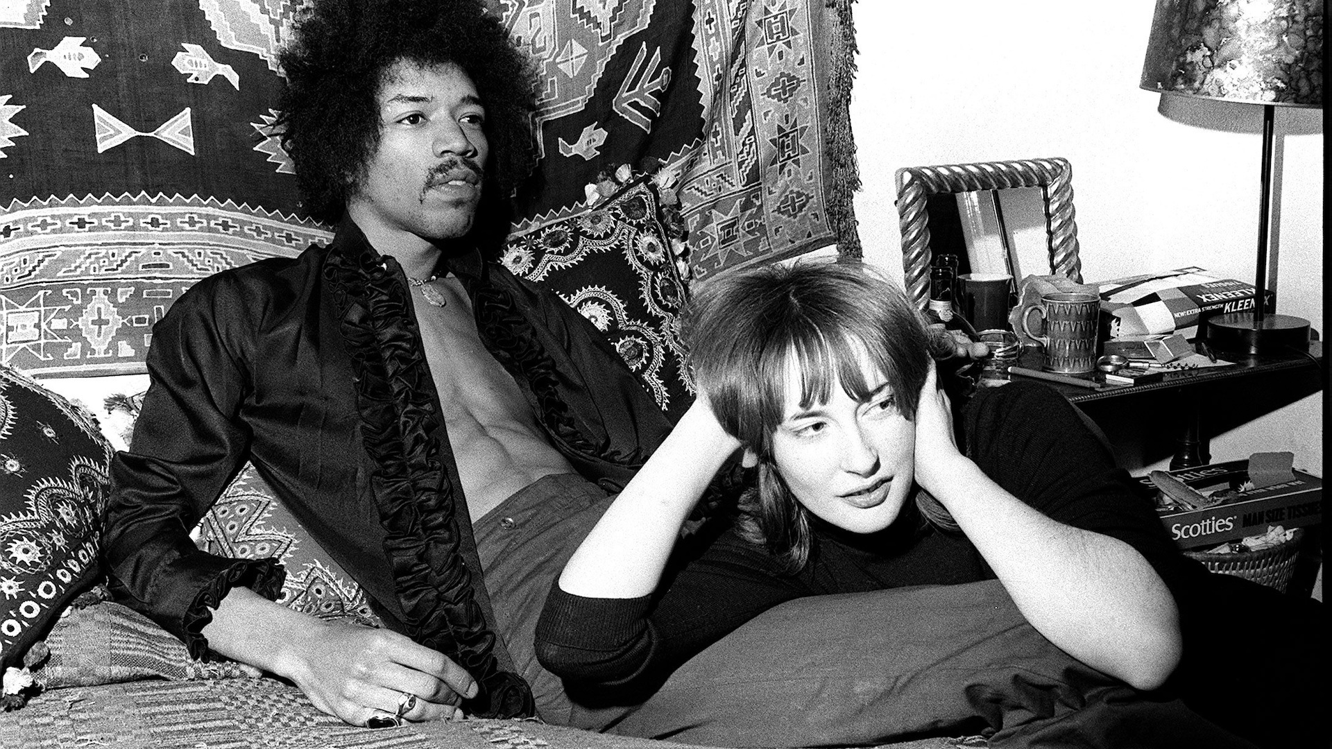 Hendrix in London with his girlfriend Kathy Etchingham at his Mayfair flat
