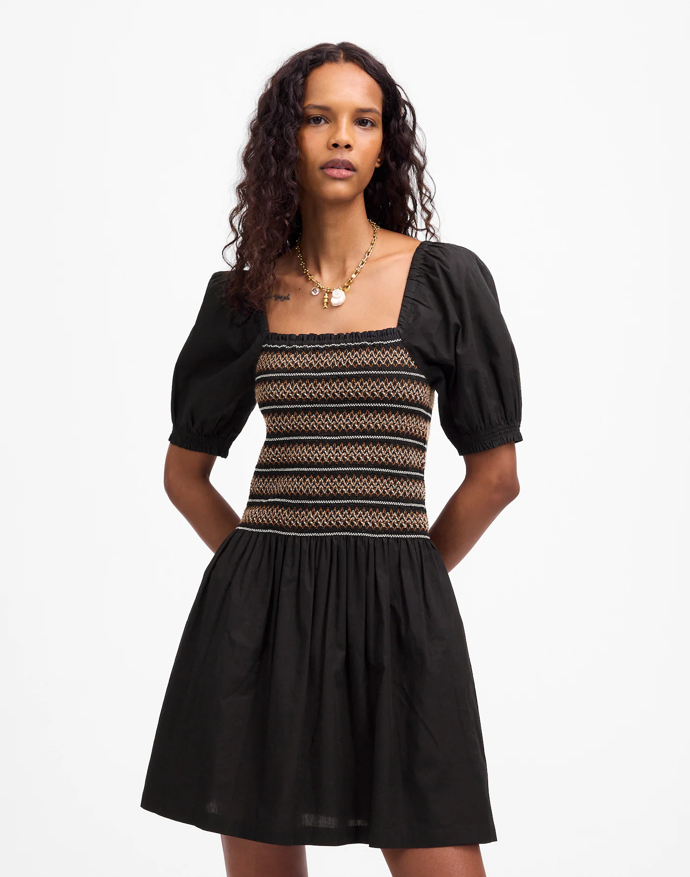 MW, Poplin Puff-Sleeve Mini Dress