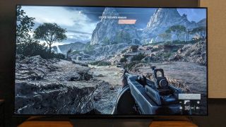 Battlefield 5 screenshot showing cliffside on LG B3 screen