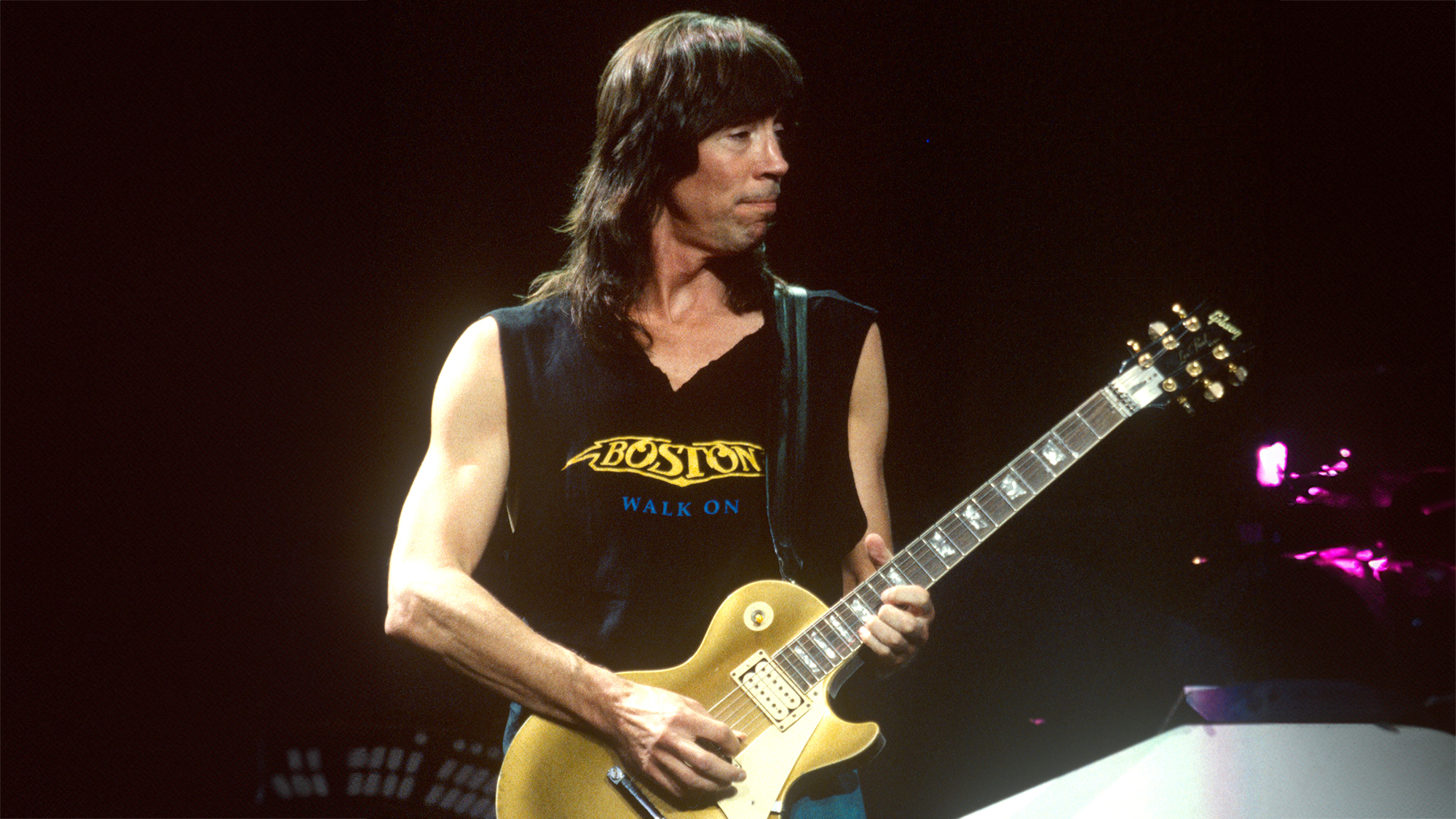 Tom Scholz of Boston performs at Shoreline Amphitheatre on July 21, 1995 in Mountain View, California.