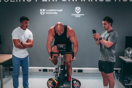 James Moncrieff riding a Wattbike at Loughborough University