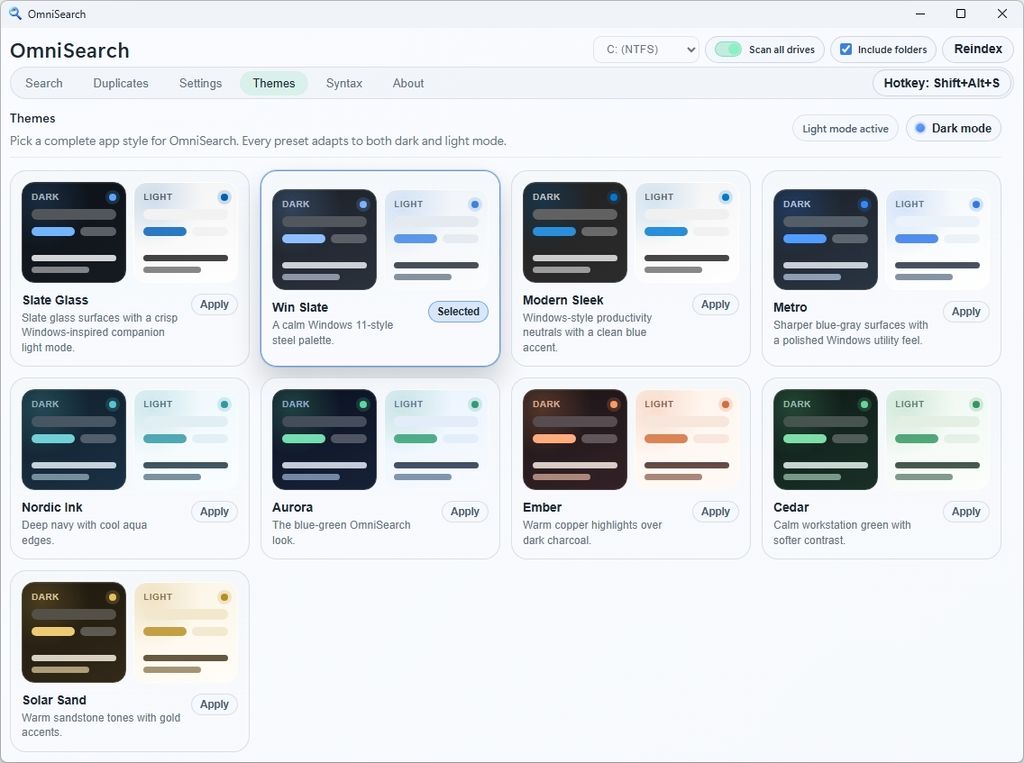 OmniSearch theme settings