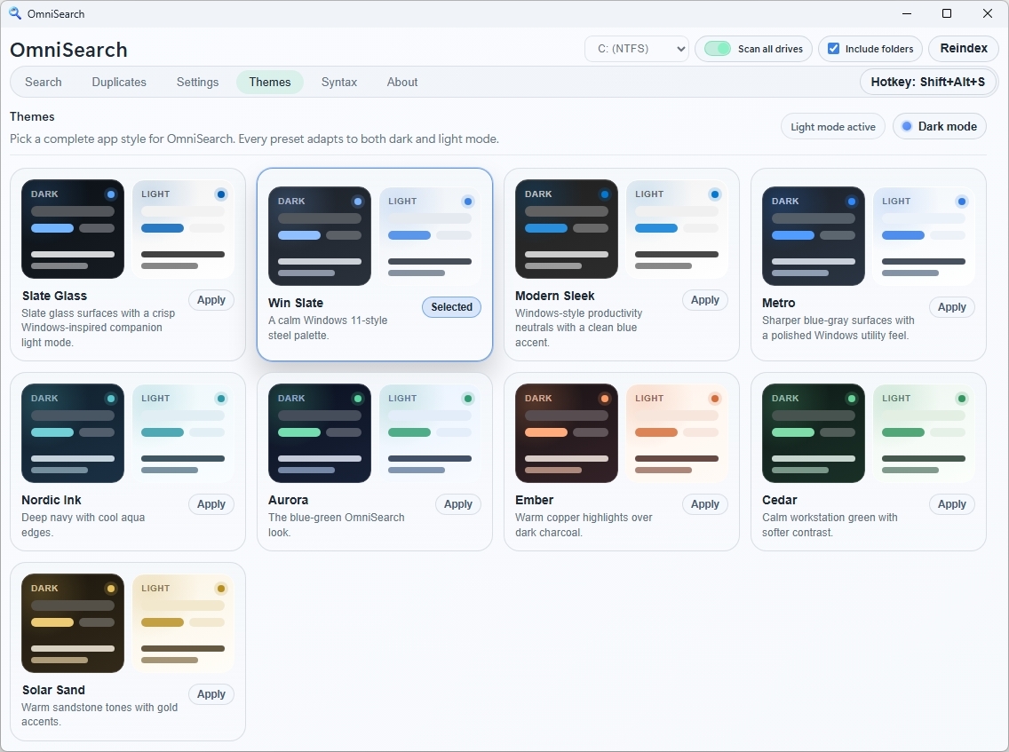 OmniSearch theme settings
