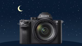 Sony A7S in front of moon and stars