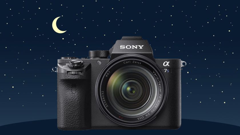 Sony A7S in front of moon and stars
