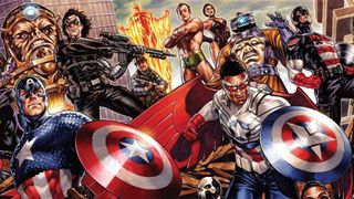 Sam Wilson and Steve Rogers are co-Captain Americas with their own shields, starting in Spring