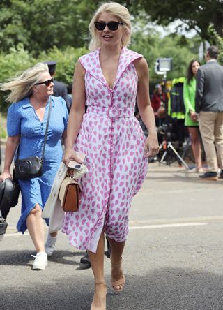 Holly Willoughby in a vintage-style dress for Wimbledon 2023
