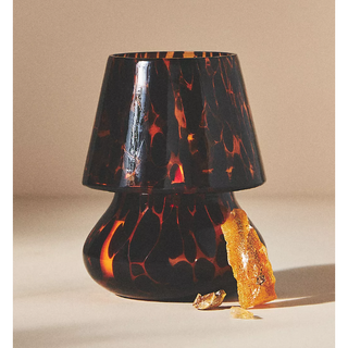 mushroom lamp candle in a brown tortoiseshell design