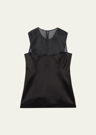 Sasmo Sleeveless Crepe and Mesh Top