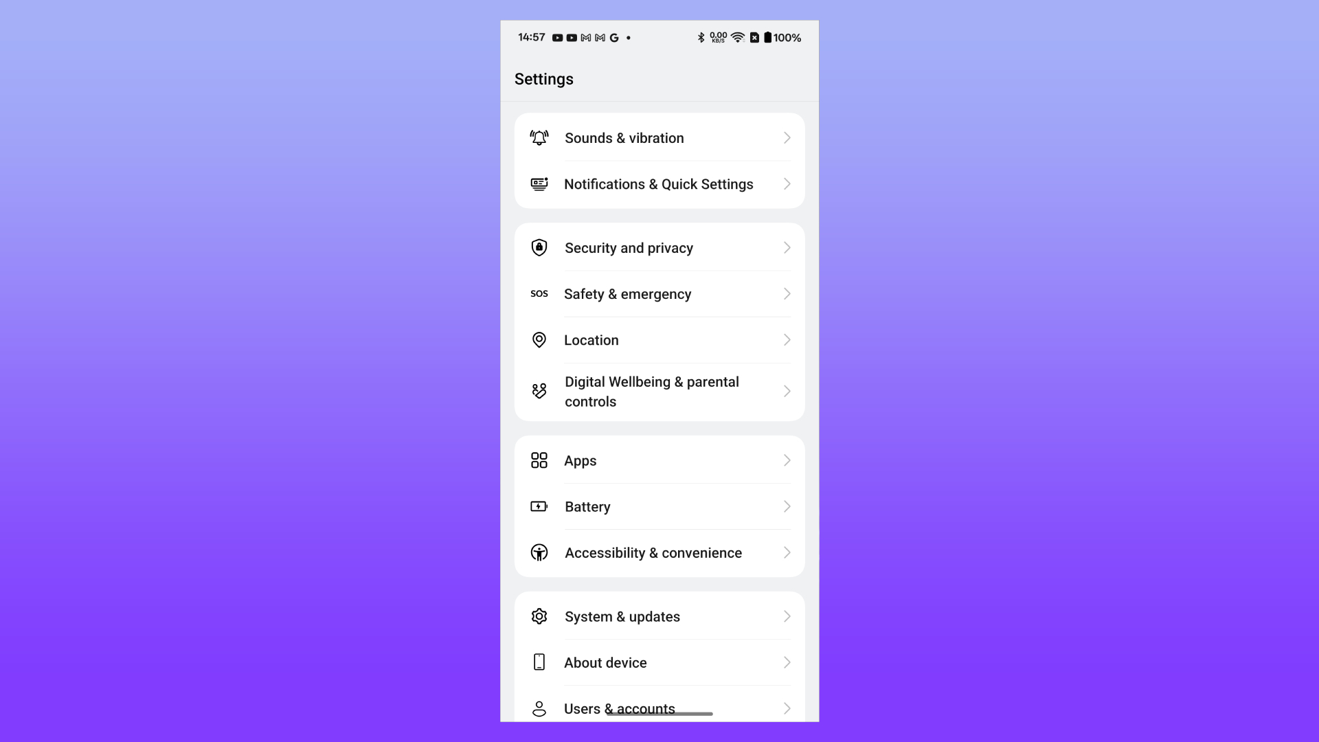 The settings app on OxygenOS 15