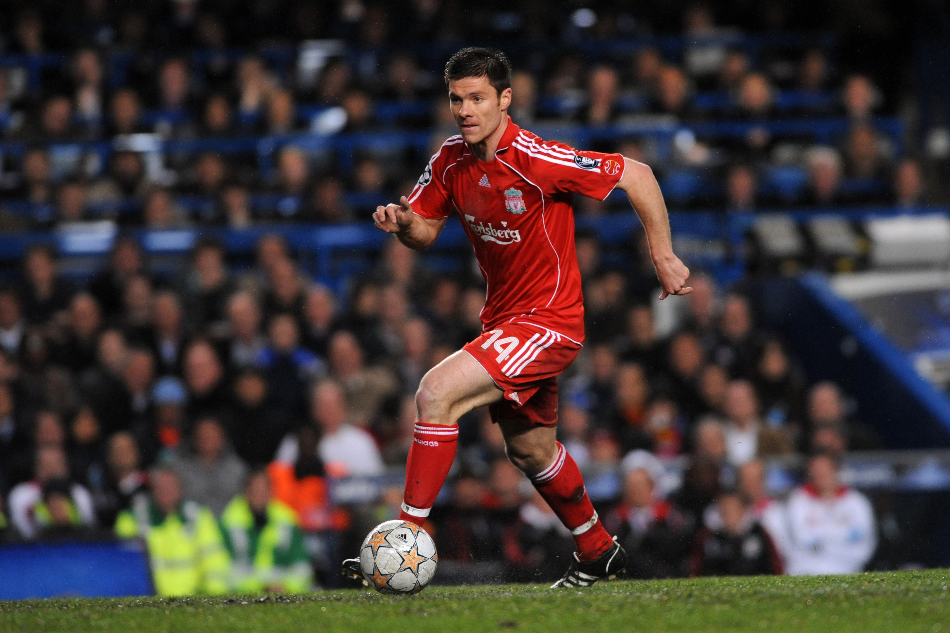Xabi Alonso in action for Liverpool against Chelsea in the Champions League semi-finals in April 2008.