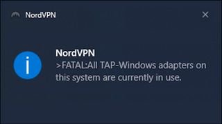 A NordVPN connection error message