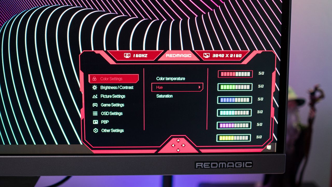 Menu settings on the Redmagic 4K Gaming Monitor