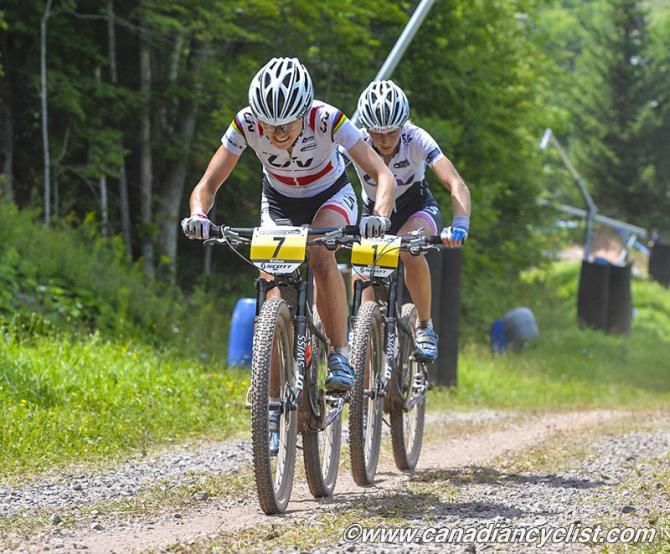 Maja Wloszczowska (Liv Pro XC Team) leads teamate Jolanda Neff.