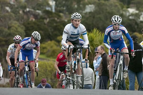 A quartet of Tasmanian riders in action on the climb during stage seven in Devonport.